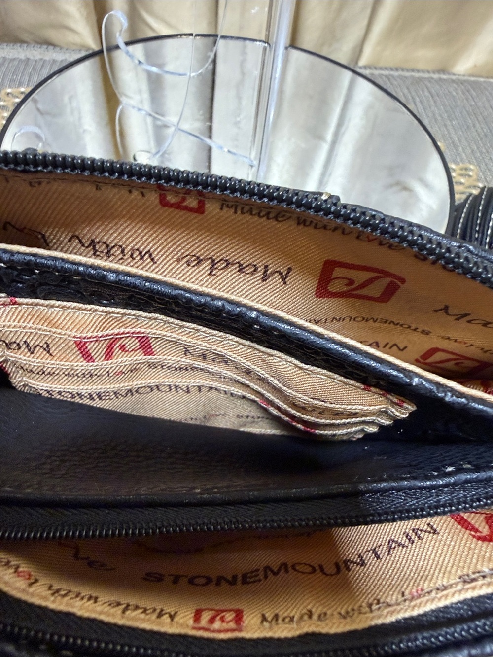 Stone Mountain Black Embossed Leather Wristlet Crossbody Bag - Picture 9 of 13